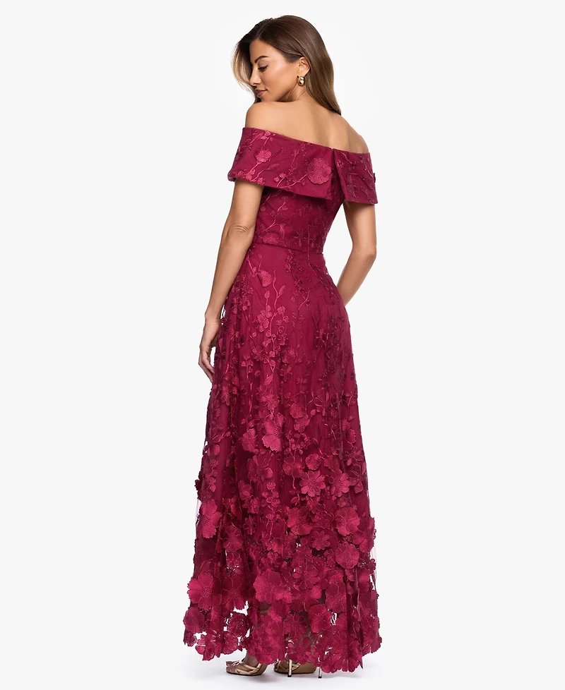 Xscape Women's Off-The-Shoulder Embroidered Floral Ball Gown