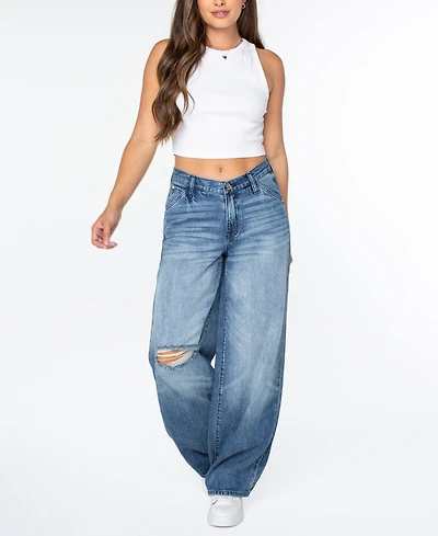 Celebrity Pink Women's Mid-Rise Wide-Leg Slouchy Jeans