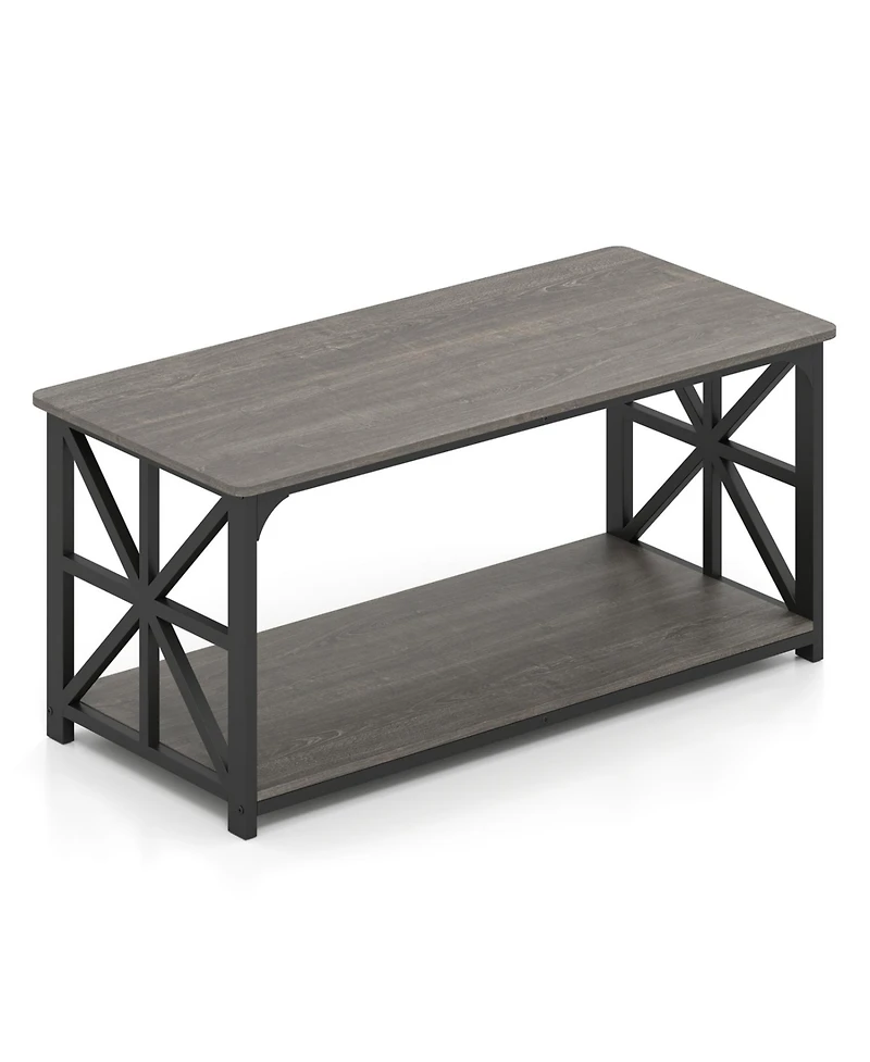 Slickblue 2-Tier Coffee Table with Storage Shelf, Modern Center for Living Room
