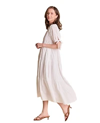 English Factory Women's Tiered Midi Dress With Bow Tie Sleeves