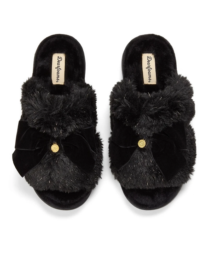 Dearfoams Women's Bianca Pile Slide Slipper with Bow