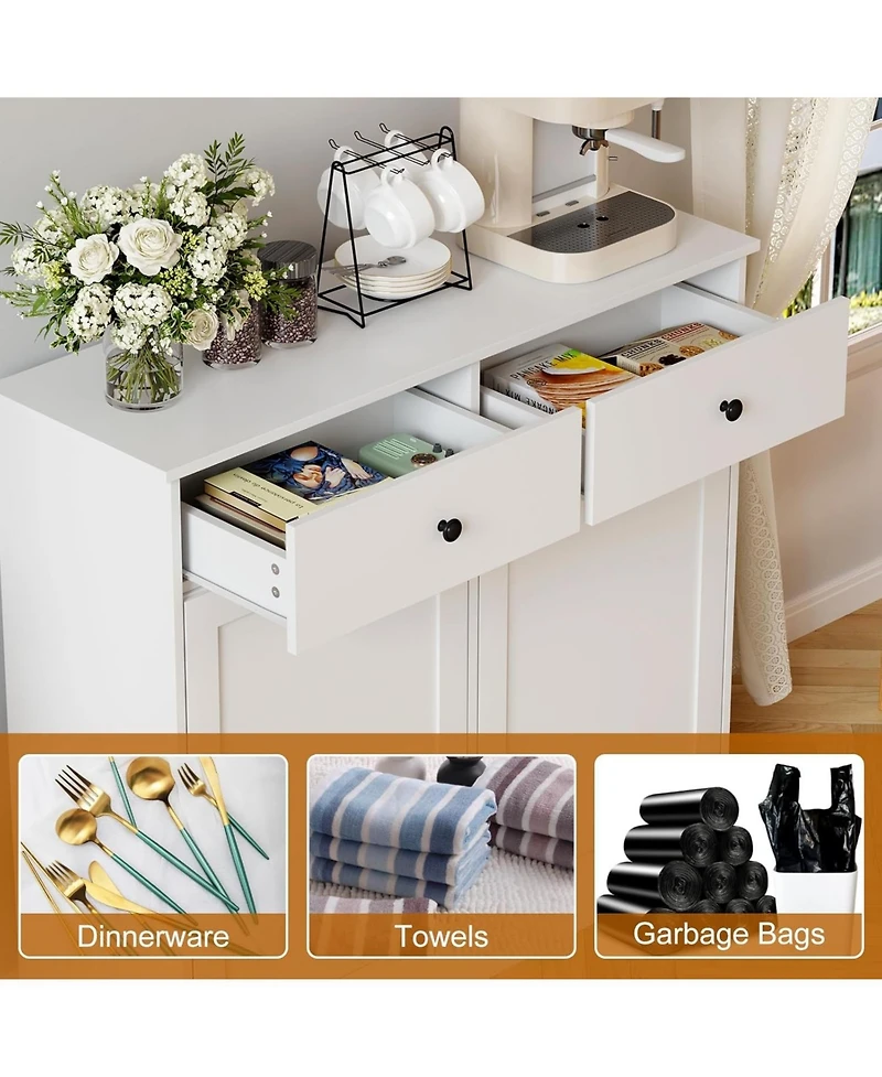 gaomon 20 Gallon Double Tilt Out Trash Can Cabinet, Wooden Storage Garbage Can Cabinets, Hidden Laundry Hamper Cabinet with Drawer