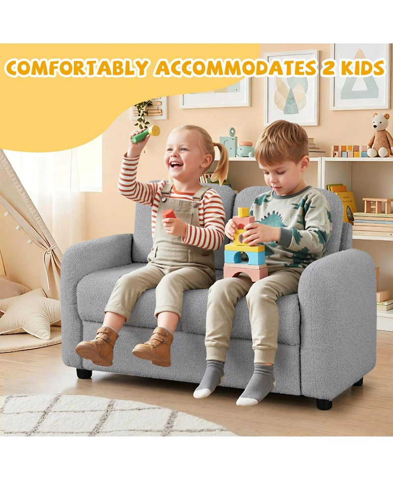 Slickblue 2-Seat Kids Sofa with Plush Teddy Fleece and Wooden Support Frame