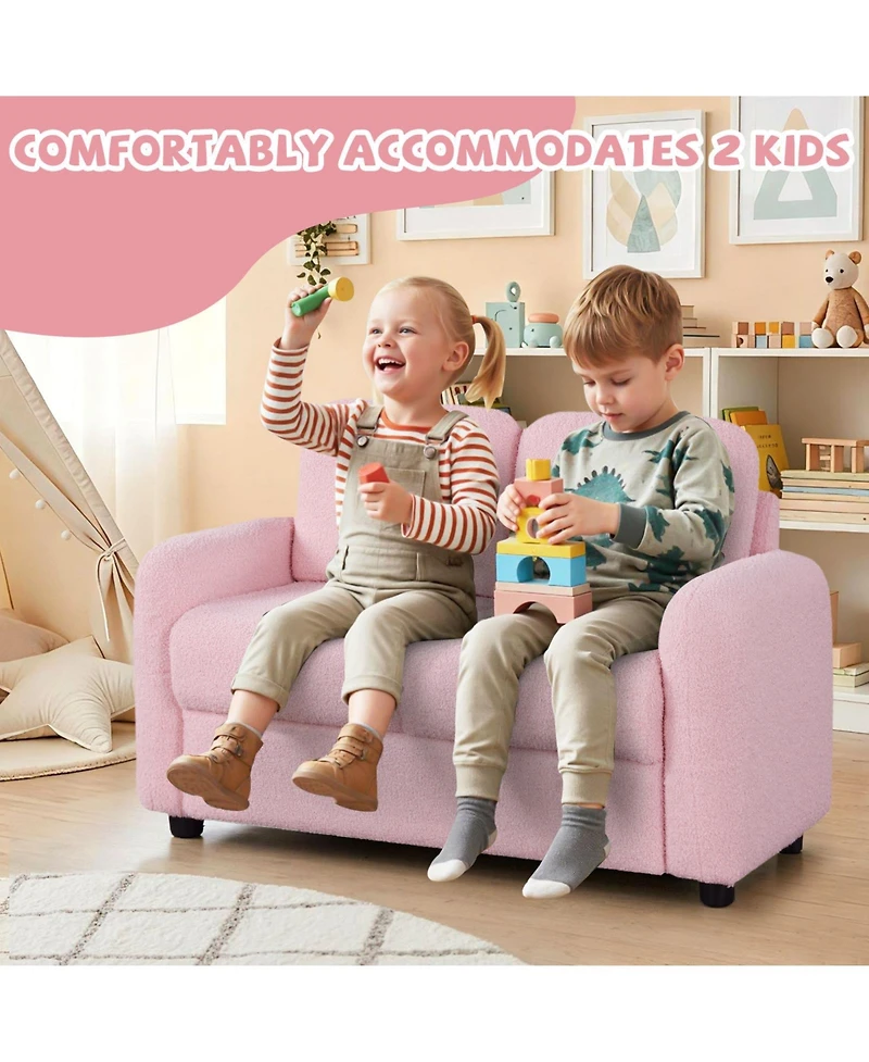 Slickblue 2-Seat Kids Sofa with Plush Teddy Fleece and Wooden Support Frame