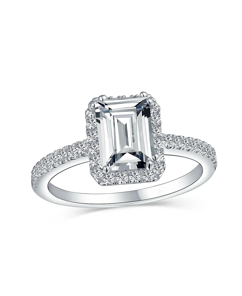 Bling Jewelry Art Deco Style 3CT Halo Cz Emerald Cut Promise Ring Rose Gold Plated Sterling Silver