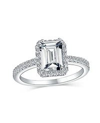 Bling Jewelry Art Deco Style 3CT Halo Cz Emerald Cut Promise Ring Rose Gold Plated Sterling Silver