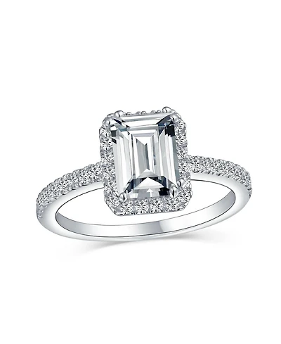Bling Jewelry Art Deco Style Halo Cz Emerald Cut Promise Ring