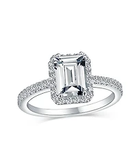 Bling Jewelry Art Deco Style Halo Cz Emerald Cut Promise Ring