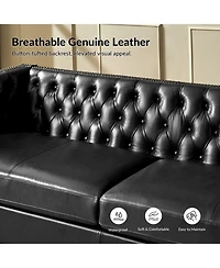 Hulala Home Theotis 84"W Chesterfield Button-Tufting Genuine Leather Sofa with Solid Wood Legs