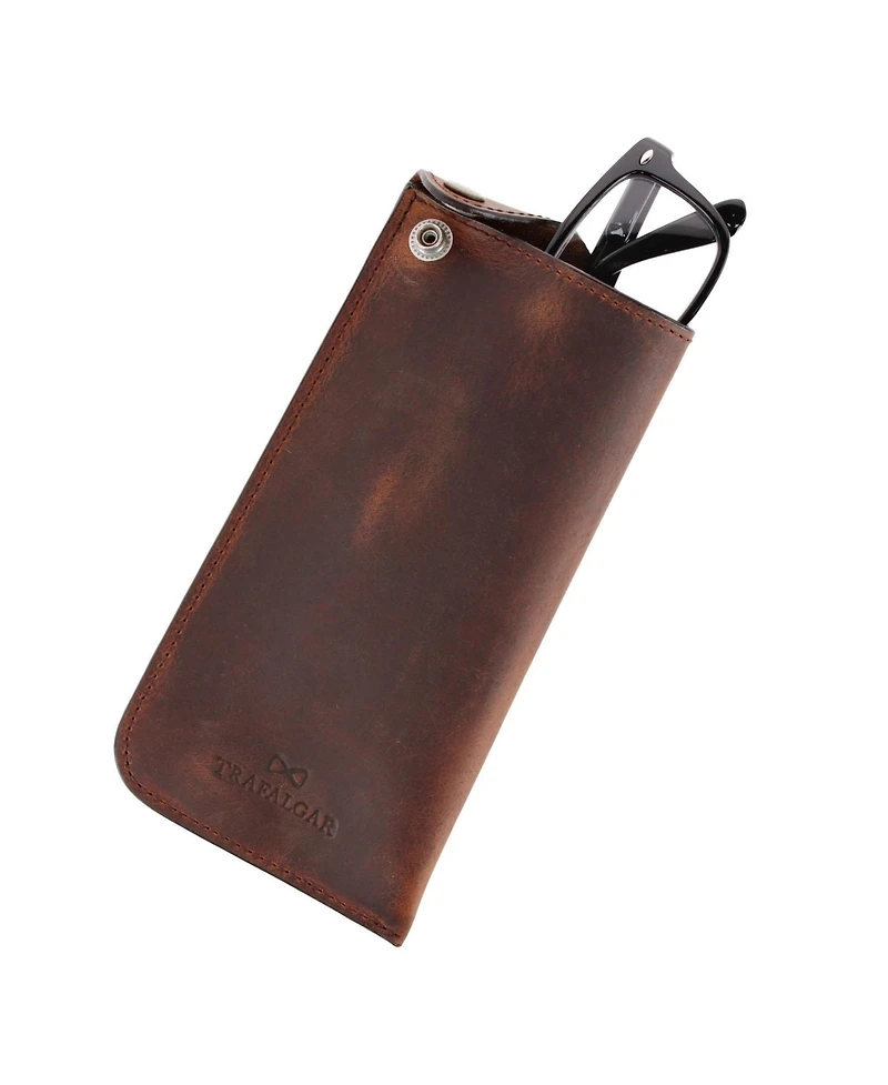 Trafalgar Men's Doyle Crazy Horse Leather Snap Closure Glass Case