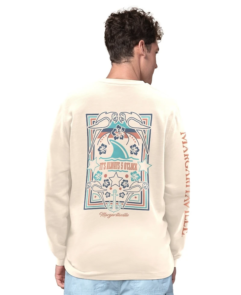 Margaritaville Men's Cream Philadelphia Eagles Five O'clock Henley Long Sleeve T-Shirt