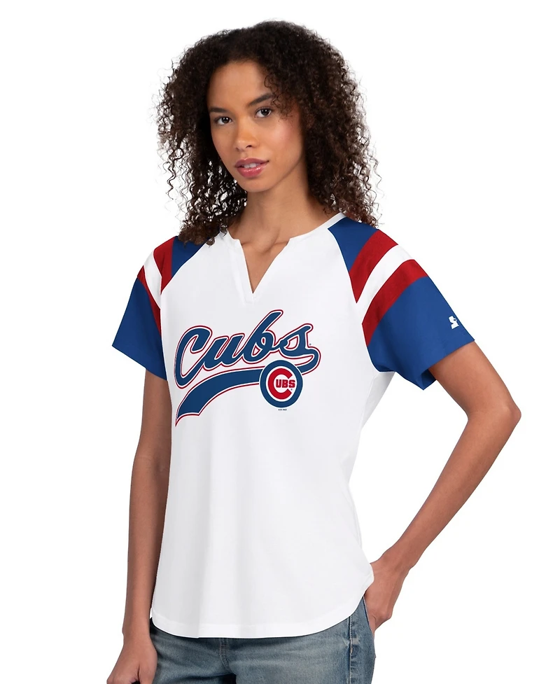 Starter Women's White Chicago Cubs Game On Notch Neck Raglan T-Shirt