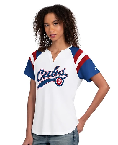 Starter Women's White Chicago Cubs Game On Notch Neck Raglan T-Shirt