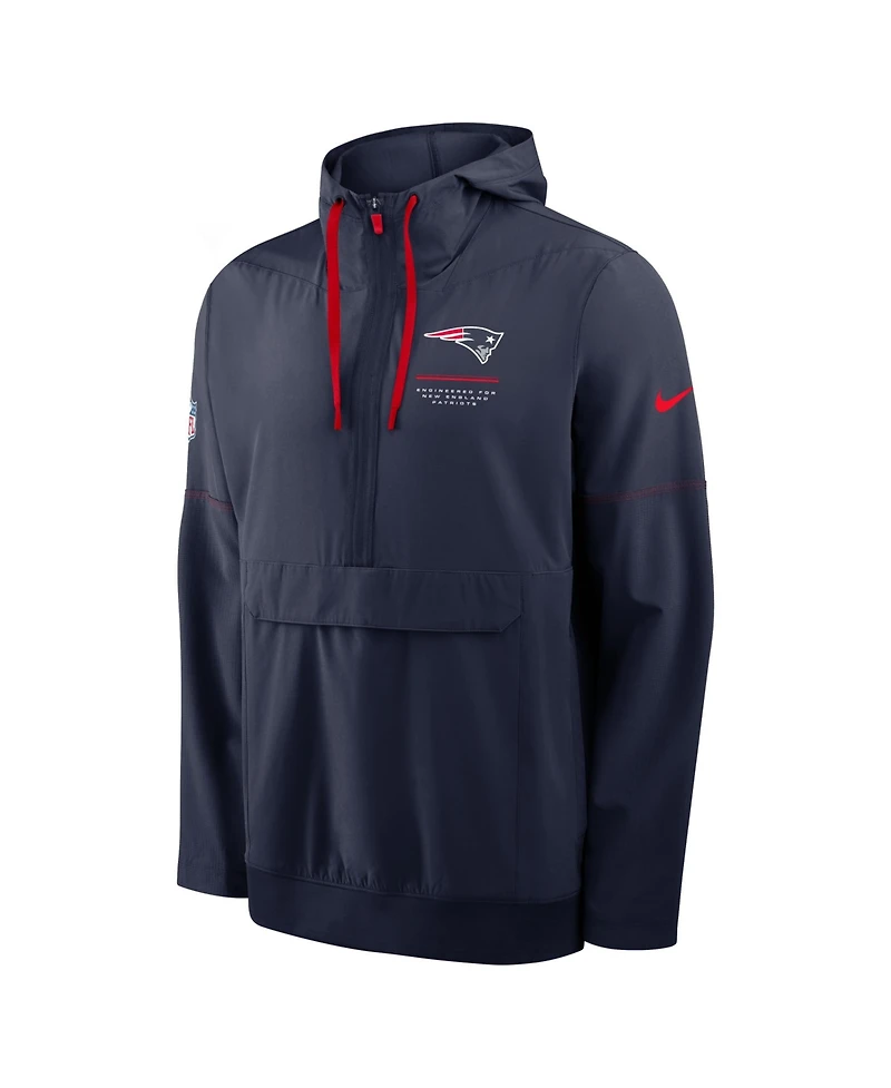 Nike Men's Navy New England Patriots Sideline Anorak Half-Zip Hooded Jacket