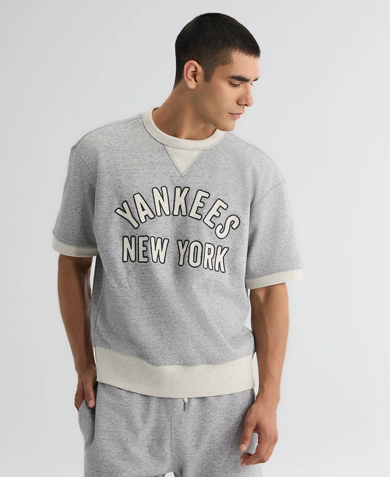 Fanatics Men's Steel Heather New York Yankees Iconic Terry Short Sleeve Sweatshirt