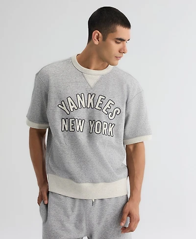 Fanatics Men's Steel Heather New York Yankees Iconic Terry Short Sleeve Sweatshirt