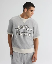 Fanatics Men's Steel Heather New York Yankees Iconic Terry Short Sleeve Sweatshirt