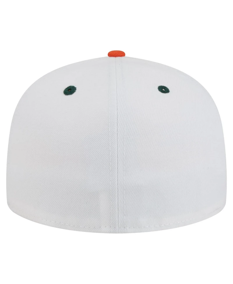 New Era Men's White/Green Miami Hurricanes On-Field Baseball Fitted Hat