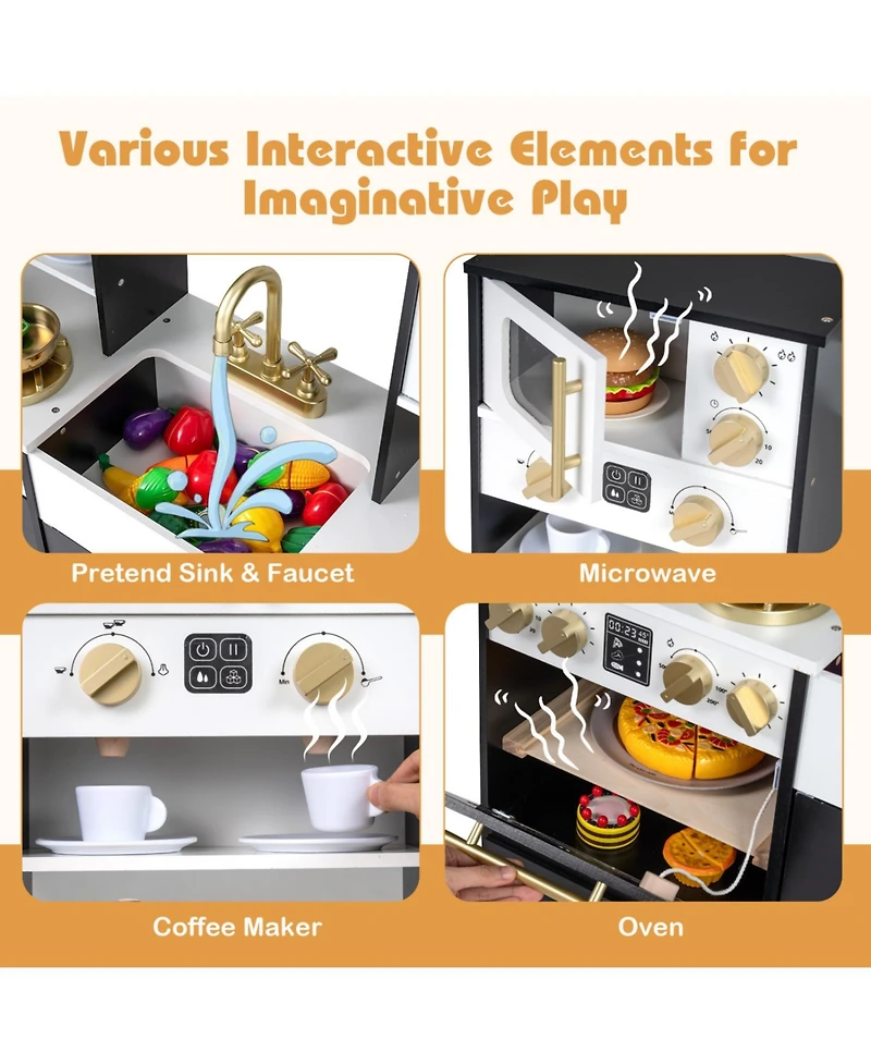 Slickblue Kids Wooden Play Kitchen with Lights and Sound Effects