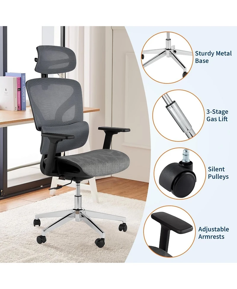 gaomon Ergonomic High-Back Mesh Office Chair, 3D Adjustable Armrests, Lumbar Support with Footrest, for Long Work or Study Hours