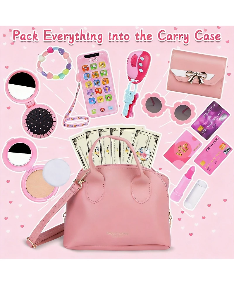 Gnuadz 25-piece Play Purse Kids Handbag Makeup Set Accessories Toys
