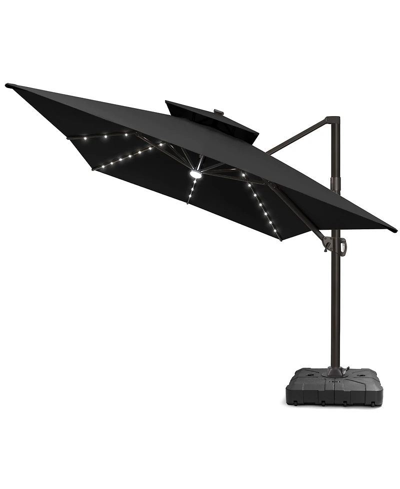 Pellebant Outdoor Patio 10X13Feet Aluminum Double Canopy Solar Lights Cantilever Umbrella with Wheel Base