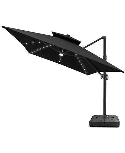 Pellebant Outdoor Patio 10X13Feet Aluminum Double Canopy Solar Lights Cantilever Umbrella with Wheel Base