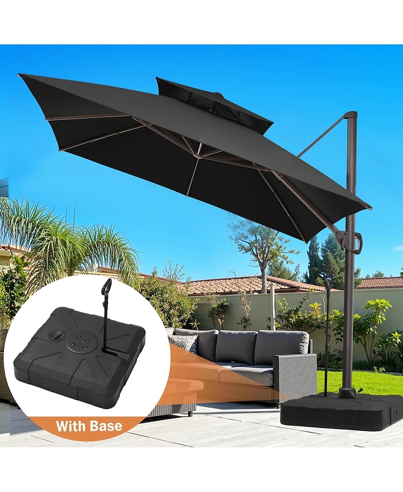 Pellebant Outdoor Patio Double Top Square Aluminum Cantilever Umbrella with Rod Wheel Base