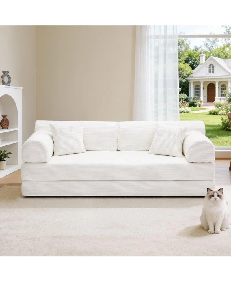 Maison Boucle 78.74'' Corduroy Convertible Sleeper Sofa Bed, 3 Seater, Floor