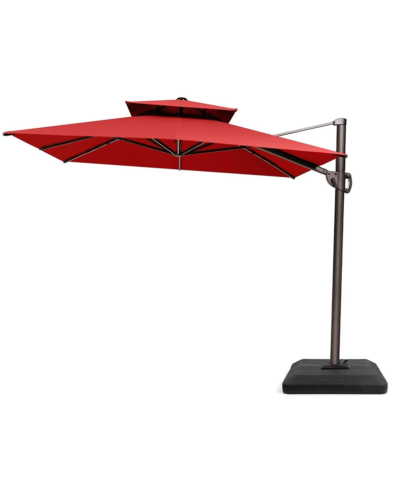Pellebant 9 x 11Feet Outdoor Patio Double Top Square Aluminum Cantilever Umbrella with Umbrella Base