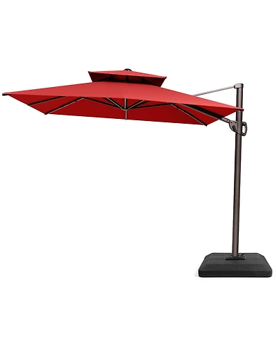 Pellebant 9 x 11Feet Outdoor Patio Double Top Square Aluminum Cantilever Umbrella with Umbrella Base