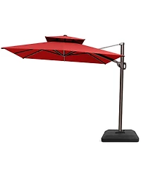 Pellebant 9 x 11Feet Outdoor Patio Double Top Square Aluminum Cantilever Umbrella with Umbrella Base