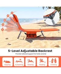 Gouun Folding Beach Lounge Chair with 5-Level Adjustable Backrest and Face Hole
