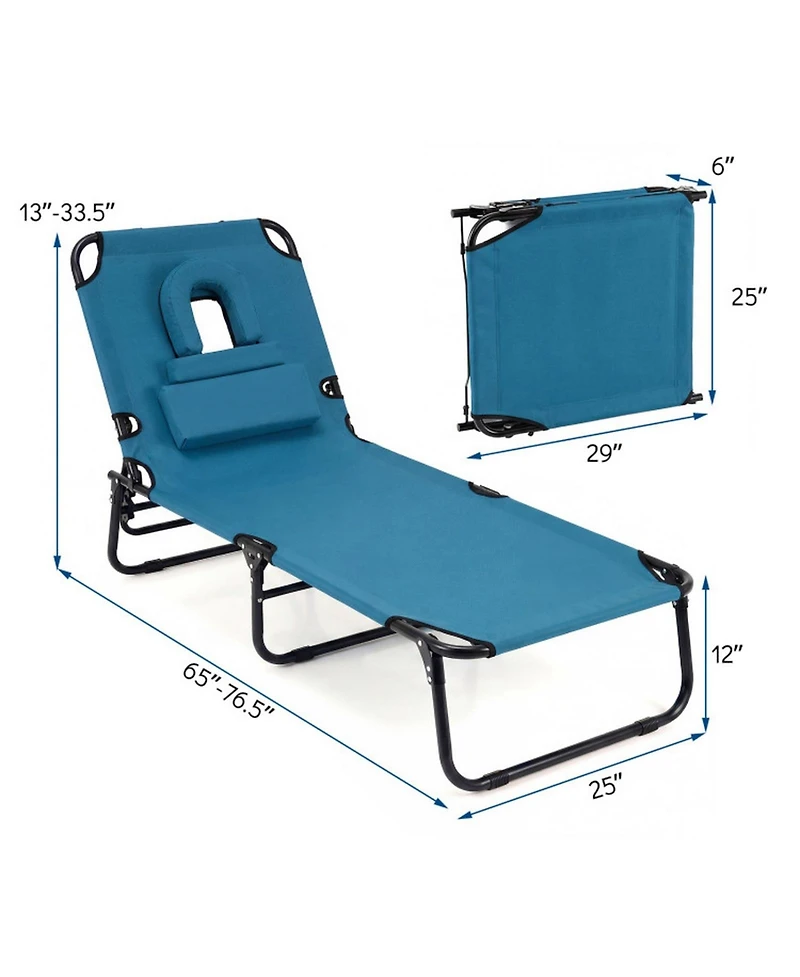 Gouun Set of 2 Folding Face-Down Tanning Chairs with Face Hole and 3 Pillows