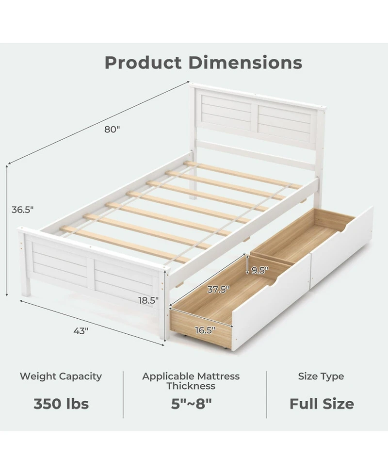 Gouun Twin Bed Frame with 2 Storage Drawers and Wood Slat Support