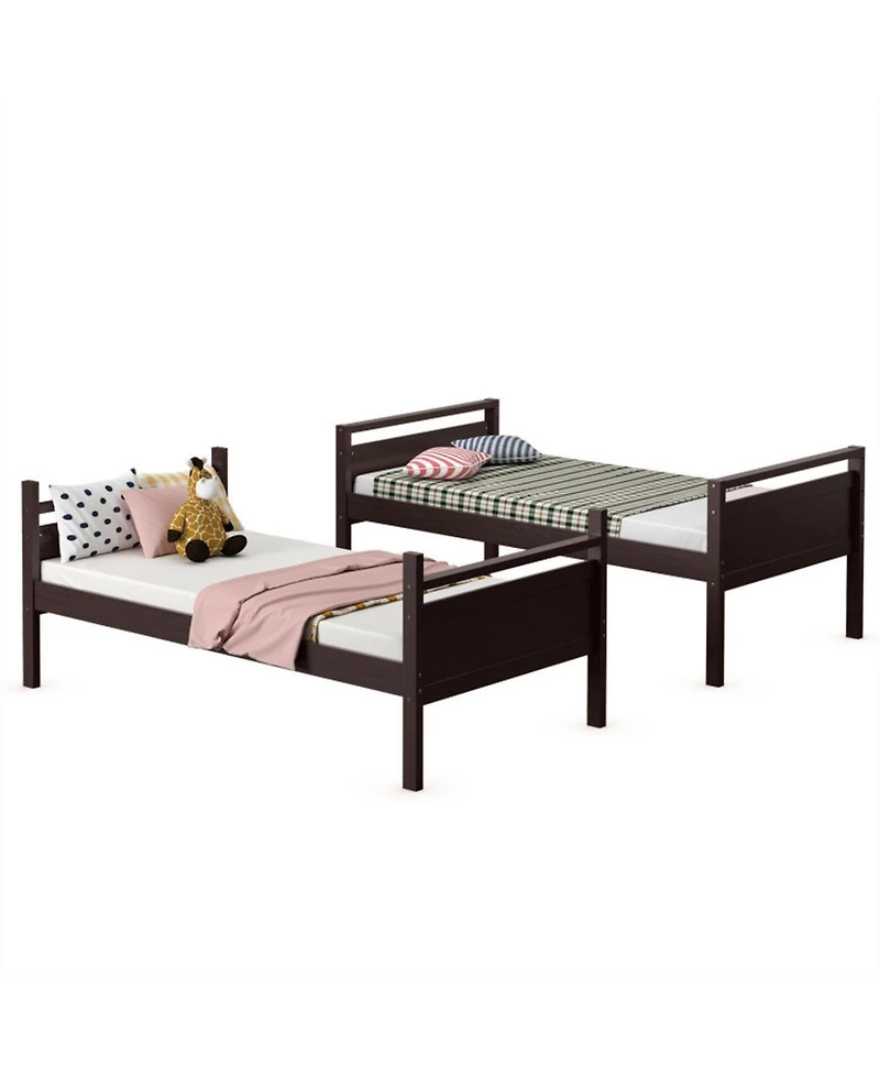 Gouun Convertible Twin Over Twin Bunk Bed with Guardrail and Ladder