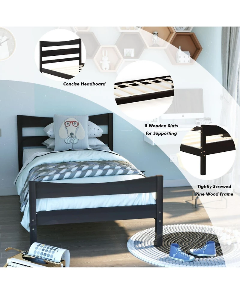 Gouun Twin Size Rustic Platform Bed Frame with Headboard and Footboard
