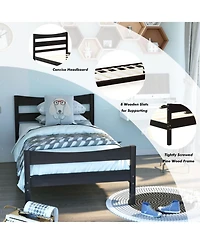 Gouun Twin Size Rustic Platform Bed Frame with Headboard and Footboard