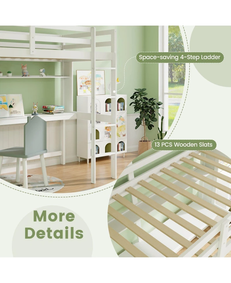 Gouun Twin Kids Loft Bed with Built-In Desk and Storage Shelf