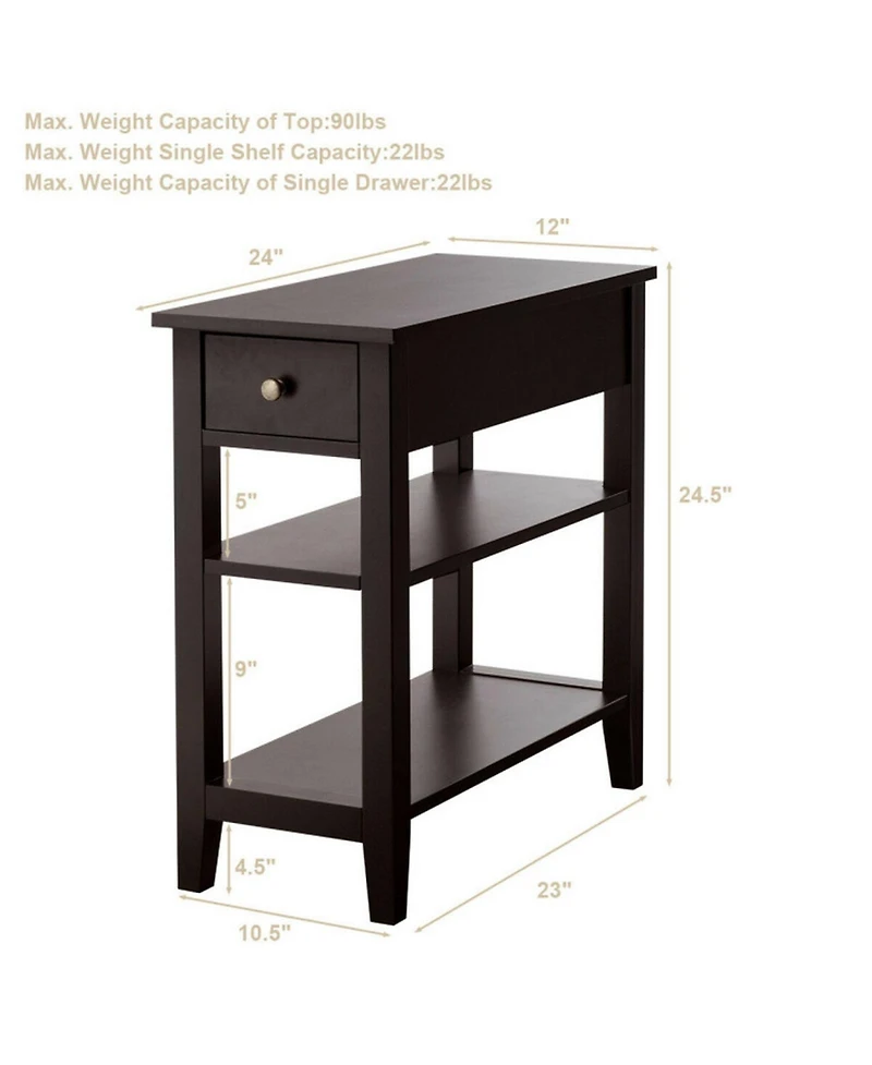 Gouun 3-Tier End Table with Drawer and Double Open Shelves