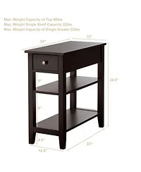 Gouun 3-Tier End Table with Drawer and Double Open Shelves