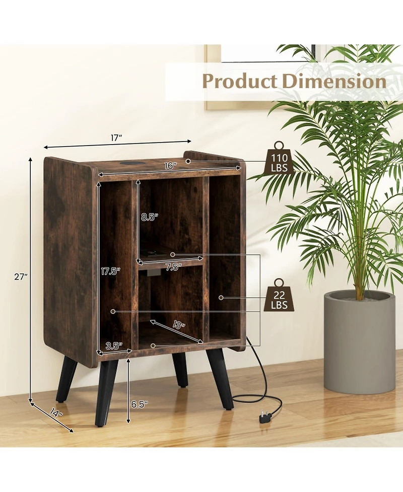 Gouun Record Player Stand with Vinyl Storage and Charging Station