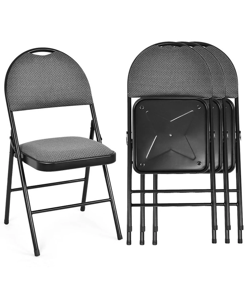 Gouun 4-Piece Padded Folding Chairs Fabric Backrest Metal Frame Set