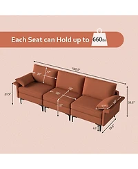 Gouun 3-Seat Sectional Sofa with Metal Legs and Usb Charging Ports