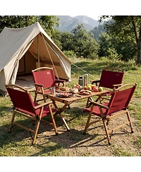 Gouun Folding Camping Chairs Set of 2 with Bamboo Frame and Low Lounge Seat