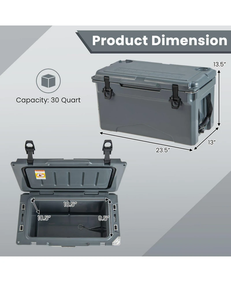 Gouun 30-Quart Rotomolded Hard Cooler with Cup Holders and Opener