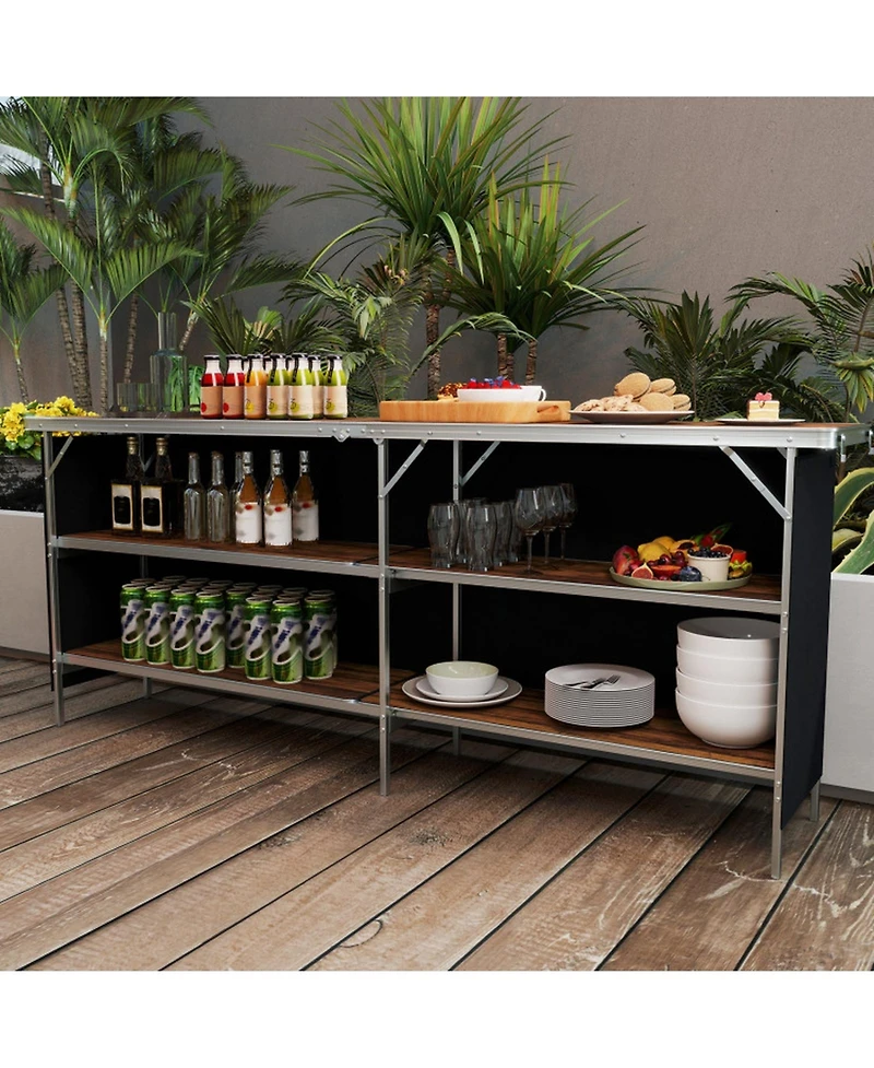Gouun 81-Inch Aluminum Folding Camping Table with 2-Tier Storage Shelves