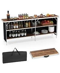 Gouun 81-Inch Aluminum Folding Camping Table with 2-Tier Storage Shelves