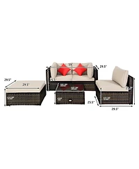 Gouun 5-Piece Modular Patio Sectional Set with Cushions and Glass Table