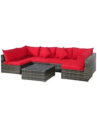 Gouun 7-Piece Patio Sectional Sofa Set with Cushions and Glass Table